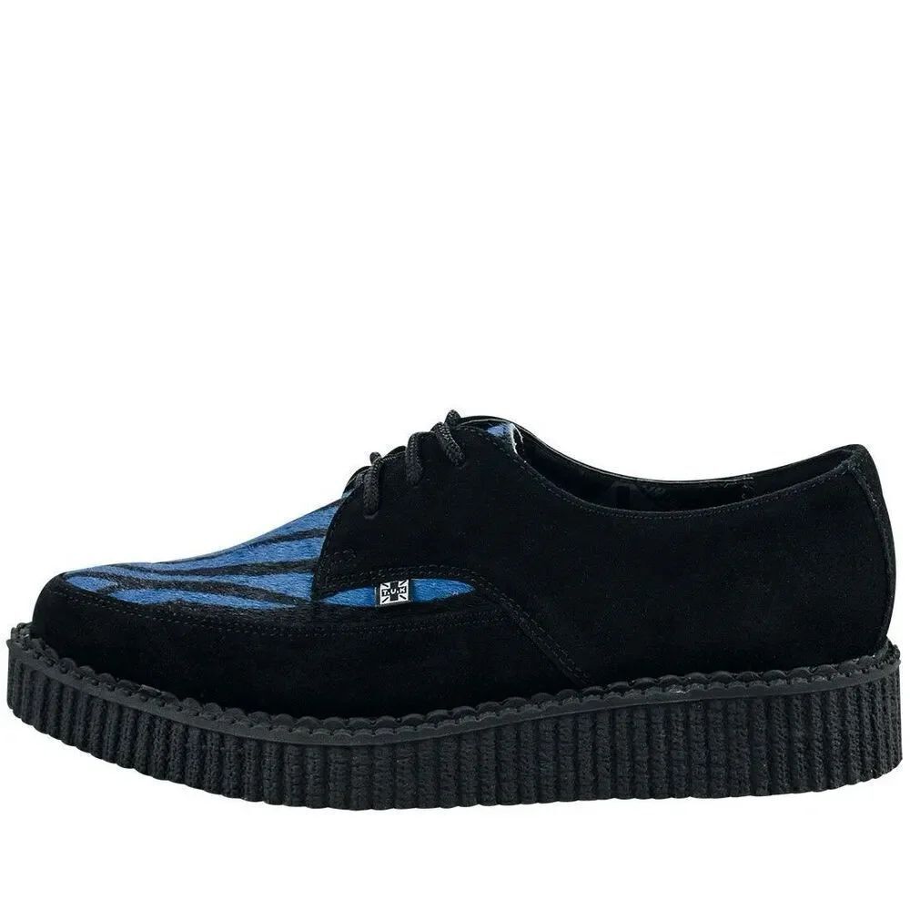 TUK Unisex Black Blue Zebra Print Suede Leather Almond Toe Lace Up Platform Cree - Picture 6 of 10